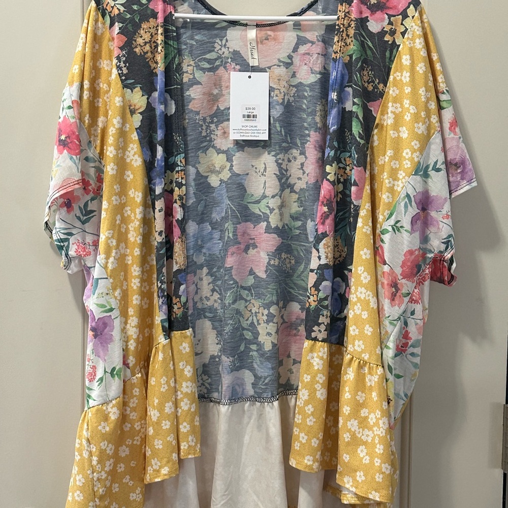 Hesed Floral Patchwork Kimono Cardigan Size Large